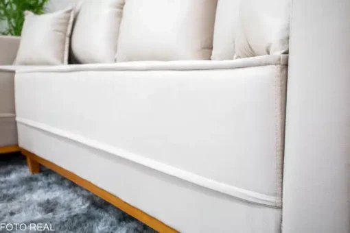 Sofá 3 Lug. Milão C/Chaise Lado Direito Veludo Bege Larg. 2.30m - Molas Ensacadas - Imagem 5