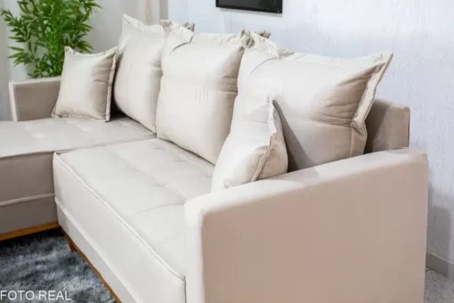 Sofá 3 Lug. Milão C/Chaise Lado Direito Veludo Bege Larg. 2.30m - Molas Ensacadas - Imagem 3