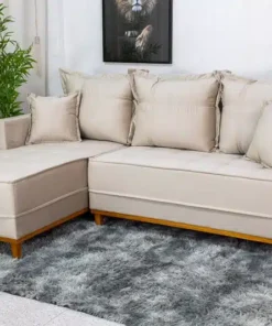 Sofá 3 Lug. Milão C/Chaise Lado Direito Veludo Bege Larg. 2.30m - Molas Ensacadas