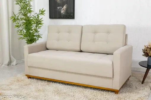 Sofá 3 lugares Living Áustria Linho Bege Larg. 1.70m