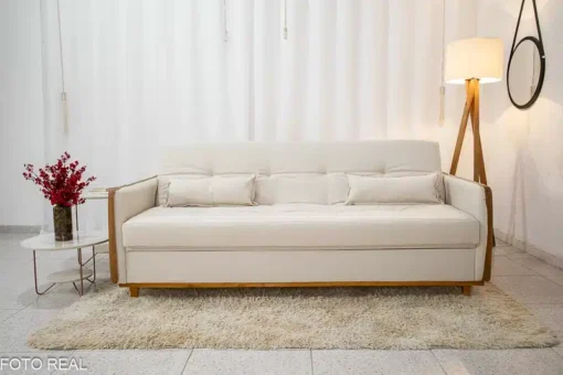 Sofá Cama Ipanema Baú larg. 2.05m Linho Bege - Imagem 5