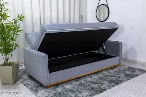 Sofá Cama Ipanema Baú larg. 2.05m Linho Cinza - Imagem 2