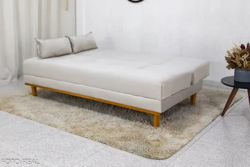 Sofá Cama Madrid Veludo Bege Larg. 1.80m - Molas Bonnel - Imagem 5