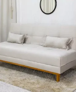 Sofá Cama Madrid Veludo Bege Larg. 1.80m - Molas Bonnel