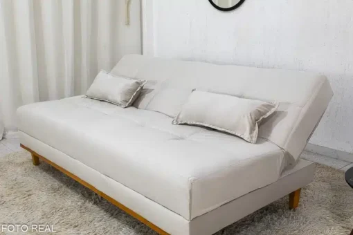 Sofá Cama Madrid Veludo Bege Larg. 1.80m - Molas Bonnel - Imagem 3