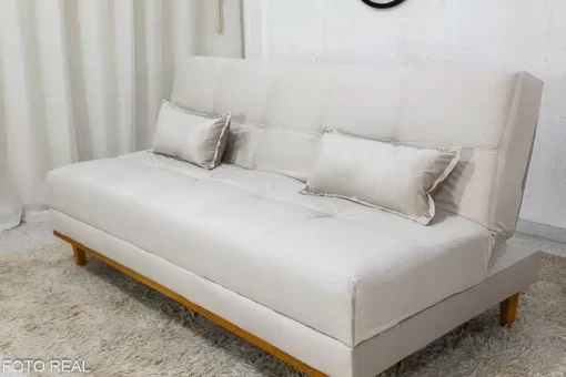 Sofá Cama Madrid Veludo Bege Larg. 1.80m - Molas Bonnel - Imagem 2