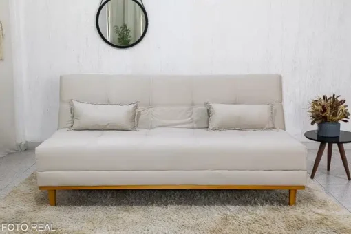 Sofá Cama Madrid Veludo Bege Larg. 1.80m - Molas Bonnel - Imagem 4