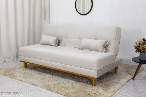 Sofá Cama Madrid Veludo Bege Larg. 1.80m - Molas Bonnel