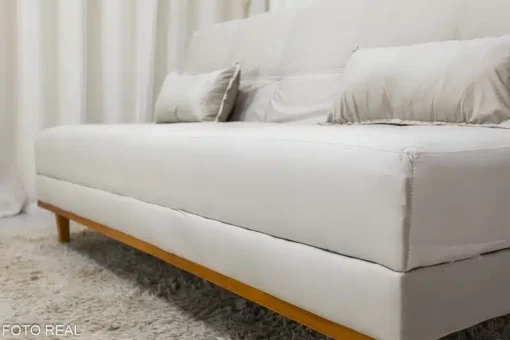 Sofá Cama Madrid Veludo Bege Larg. 1.80m - Molas Bonnel - Imagem 6