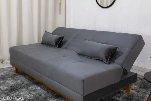 Sofá Cama Madrid Veludo Cinza Larg. 1.80m – Molas Bonnel - Imagem 2