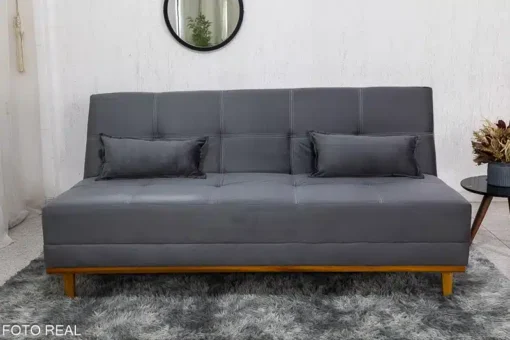 Sofá Cama Madrid Veludo Cinza Larg. 1.80m – Molas Bonnel - Imagem 4