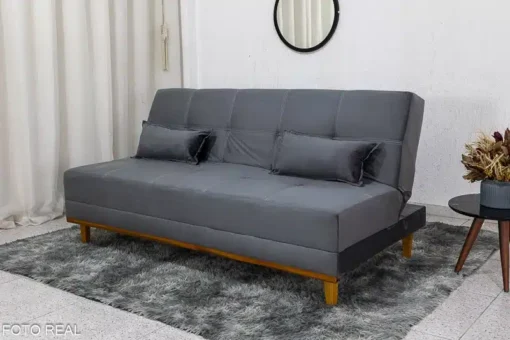 Sofá Cama Madrid Veludo Cinza Larg. 1.80m – Molas Bonnel