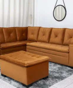 Sofá Canto 5 lugares com Puff Alemanha Veludo Terracota