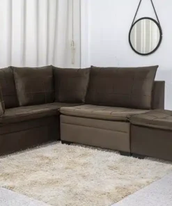 Sofá Canto 5 lugares com Puff Viena Veludo Marrom