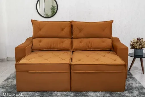 Sofá Retrátil Reclinável Moscou 2.00m Veludo Terracota - Imagem 3