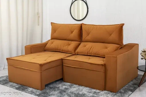 Sofá Retrátil Reclinável Moscou 2.00m Veludo Terracota - Imagem 4