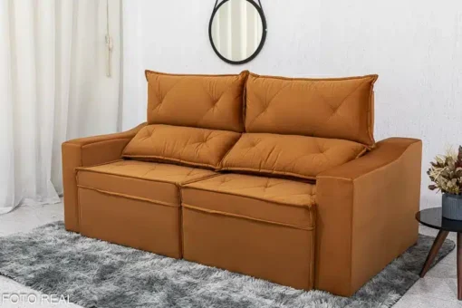 Sofá Retrátil Reclinável Moscou 2.00m Veludo Terracota - Imagem 5