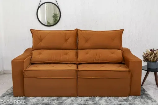 Sofá Retrátil Reclinável Moscou 2.00m Veludo Terracota - Imagem 6