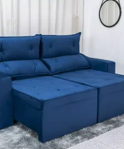 Sofá Retrátil Reclinável Moscou 2.00m Veludo Azul