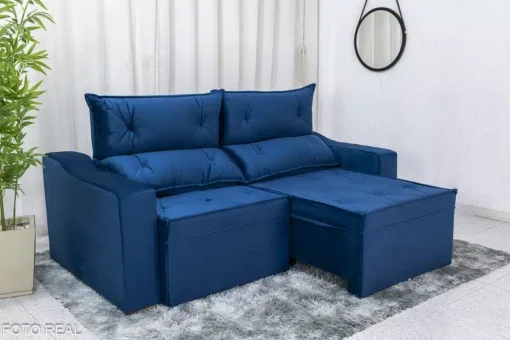 Sofá Retrátil Reclinável Moscou 2.00m Veludo Azul - Imagem 2