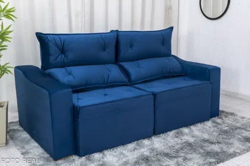 Sofá Retrátil Reclinável Moscou 2.00m Veludo Azul - Imagem 3