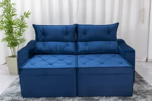 Sofá Retrátil Reclinável Moscou 2.00m Veludo Azul - Imagem 4