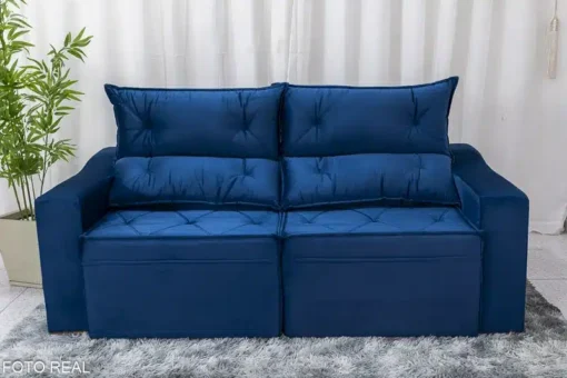 Sofá Retrátil Reclinável Moscou 2.00m Veludo Azul - Imagem 5
