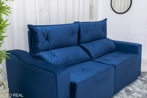 Sofá Retrátil Reclinável Moscou 2.00m Veludo Azul - Imagem 6