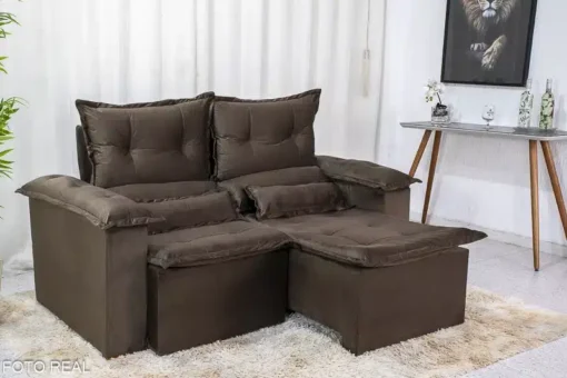 Sofá Retrátil Reclinável Nicole 1.80m Veludo Marrom – Sem Caixa - Imagem 2