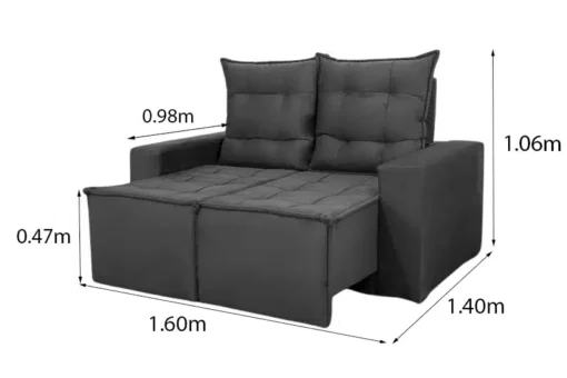 Sofá Retrátil Reclinável Rafaela 1.60m Veludinho Preto - Imagem 9