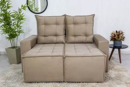 Sofá Retrátil Reclinável Rafaela 1.40m Veludinho Bege - Imagem 3