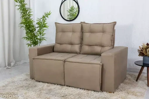 Sofá Retrátil Reclinável Rafaela 1.40m Veludinho Bege - Imagem 4