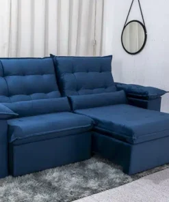 Sofá Retrátil Reclinável Emanuelly 2.00m Veludo Azul - D28 Soft
