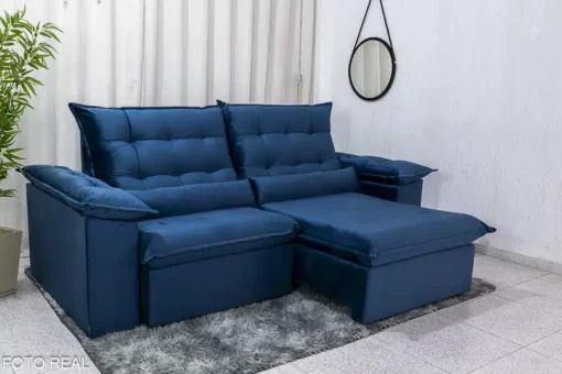 Sofá Retrátil Reclinável Emanuelly 2.00m Veludo Azul - D28 Soft