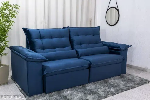 Sofá Retrátil Reclinável Emanuelly 2.00m Veludo Azul - D28 Soft - Imagem 3