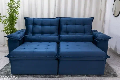 Sofá Retrátil Reclinável Emanuelly 2.00m Veludo Azul - D28 Soft - Imagem 4