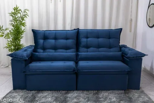 Sofá Retrátil Reclinável Emanuelly 2.00m Veludo Azul - D28 Soft - Imagem 5