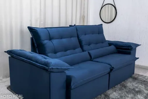 Sofá Retrátil Reclinável Emanuelly 2.00m Veludo Azul - D28 Soft - Imagem 6