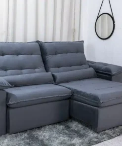 Sofá Retrátil Reclinável Emanuelly 2.00m Veludo Cinza - D28 Soft