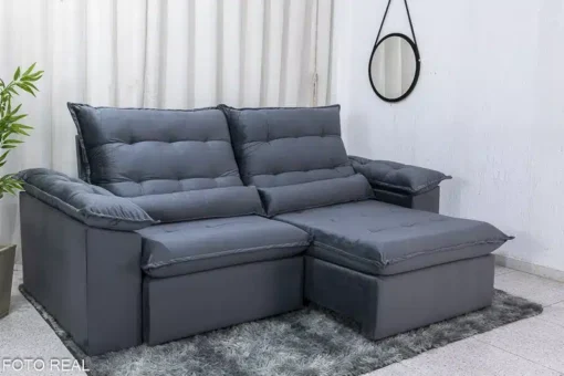 Sofá Retrátil Reclinável Emanuelly 2.00m Veludo Cinza - D28 Soft