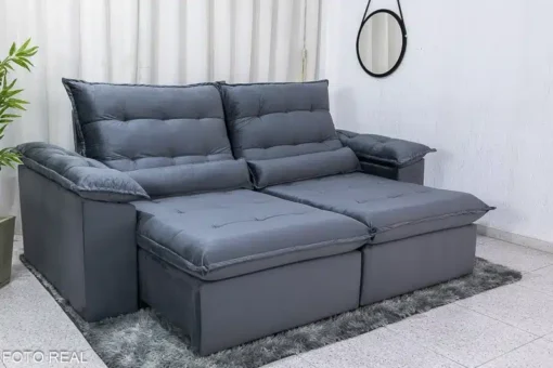 Sofá Retrátil Reclinável Emanuelly 2.00m Veludo Cinza - D28 Soft - Imagem 2
