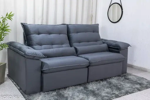 Sofá Retrátil Reclinável Emanuelly 2.00m Veludo Cinza - D28 Soft - Imagem 3