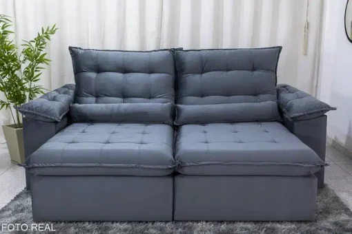 Sofá Retrátil Reclinável Emanuelly 2.00m Veludo Cinza - D28 Soft - Imagem 4