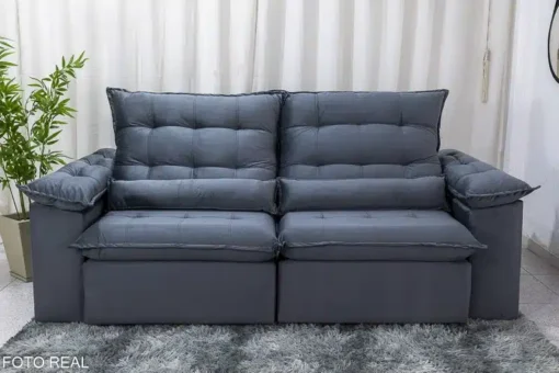 Sofá Retrátil Reclinável Emanuelly 2.00m Veludo Cinza - D28 Soft - Imagem 5