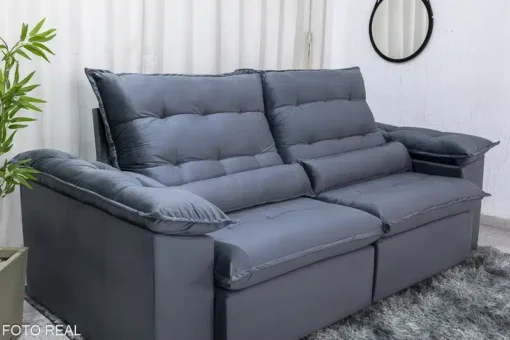 Sofá Retrátil Reclinável Emanuelly 2.00m Veludo Cinza - D28 Soft - Imagem 6
