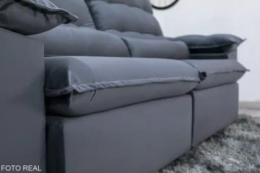 Sofá Retrátil Reclinável Emanuelly 2.00m Veludo Cinza - D28 Soft - Imagem 7