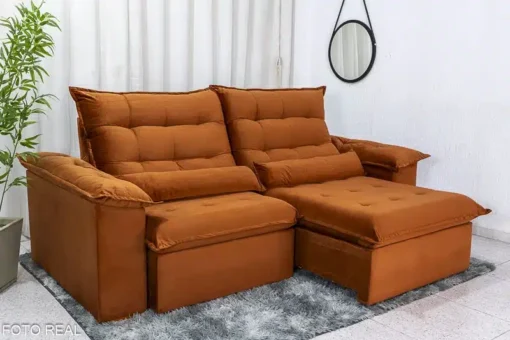 Sofá Retrátil Reclinável Emanuelly 2.00m Veludo Terracota - D28 Soft e Molas bonnel - Imagem 2