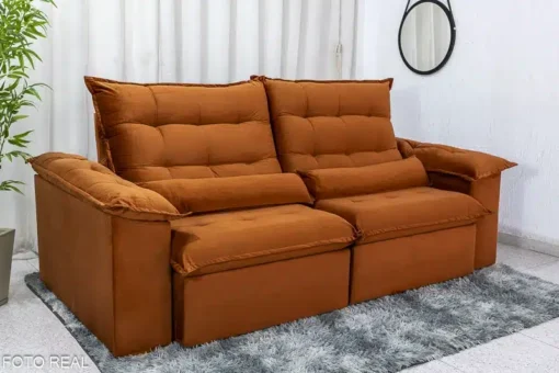 Sofá Retrátil Reclinável Emanuelly 2.00m Veludo Terracota - D28 Soft e Molas bonnel - Imagem 3