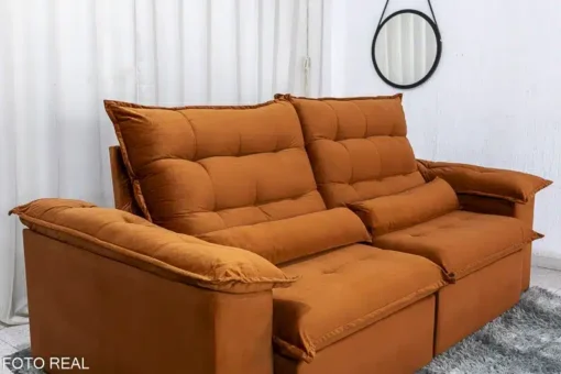 Sofá Retrátil Reclinável Emanuelly 2.00m Veludo Terracota - D28 Soft e Molas bonnel - Imagem 6