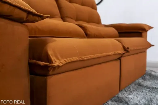 Sofá Retrátil Reclinável Emanuelly 2.00m Veludo Terracota - D28 Soft e Molas bonnel - Imagem 7